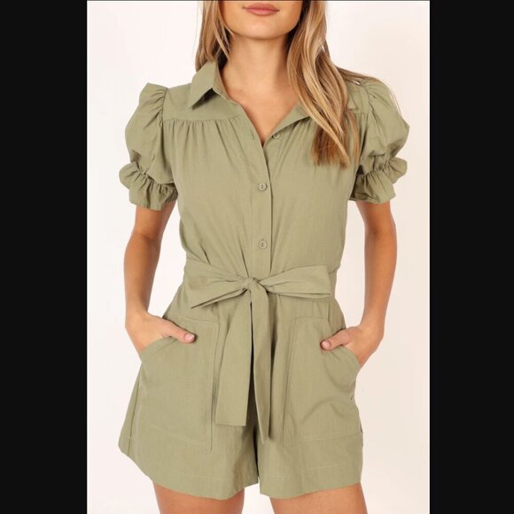 Petal & Pup Riley Olive Green Waist Tie Romper M - Picture 4 of 13
